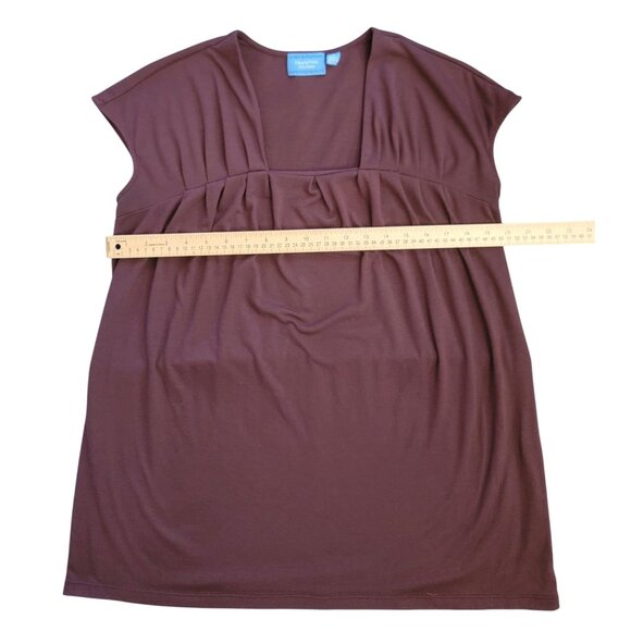 Simply Vera Vera Wang Women's Square Neck Pleated Tunic Top L Purple/Brown - Picture 9 of 11